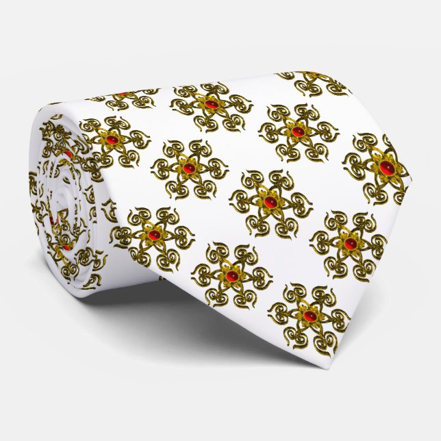 GOLDENE ROSE MIT ROT RUBY, Weiß Krawatte (Gerollt)