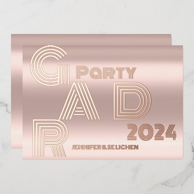 GOLDENE ROSE MODERNES GRAD PARTY FOLIENEINLADUNG (Vorderseite/Rückseite)