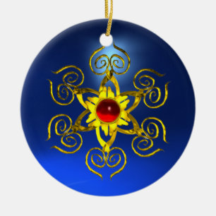 GOLDENE ROSE RUBIN Blauer Saphir Keramik Ornament