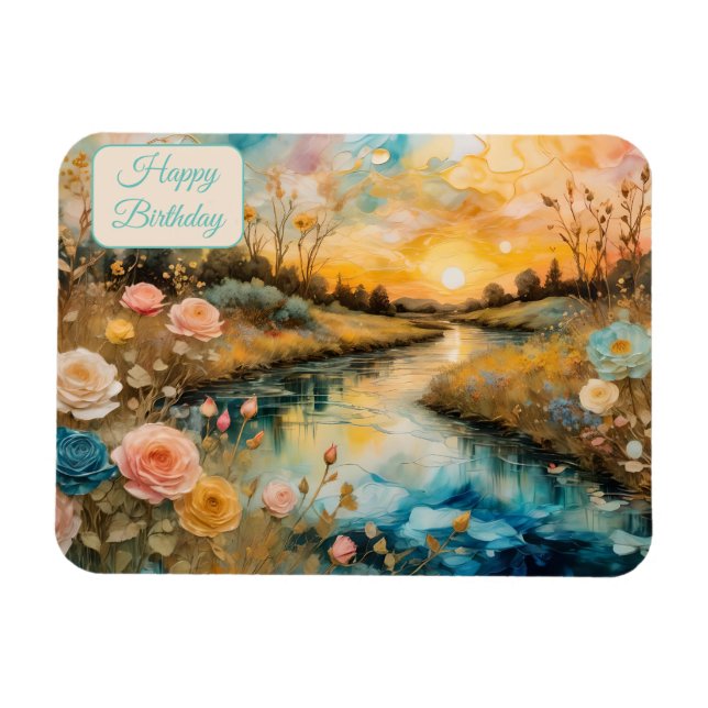 Goldene Rose Tal Sunrise Geburtstag Magnet (Horizontal)