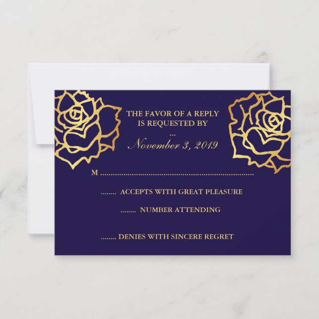 Goldene Rose UAWG - Blau RSVP Karte (Vorderseite)