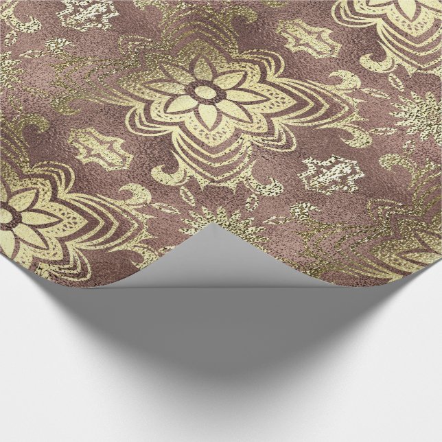 Goldene Rose und goldene Damast-Blume Geschenkpapier (Ecke)