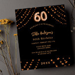 Goldene Rose zum 60. Geburtstag - Einladung Flyer<br><div class="desc">Bitte beachten Sie, dass diese Einladung auf Flyer Papier und sehr dünn ist. Umschläge sind nicht enthalten. Für dickere Einladungen (gleiche Gestaltung) besuchen Sie bitte unseren Shop. Für eine elegante 60. Geburtstagsfeier. Ein schwarzer Hintergrund. Dekoriert mit goldenen Sternen der Rose. Personalisieren und fügen Sie einen Namen, Party Details, Geburtsjahr. Der...</div>