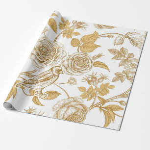 Goldene Rosen, Blumen, Blätter und Beeren des Hund Geschenkpapier