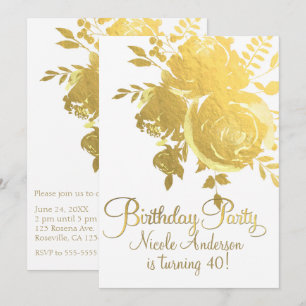 Goldene Rosen Faux Folie Elegante Florale Geburtst Einladung