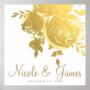 Goldene Rosen Faux Folie Elegante Moderne Florale  Poster