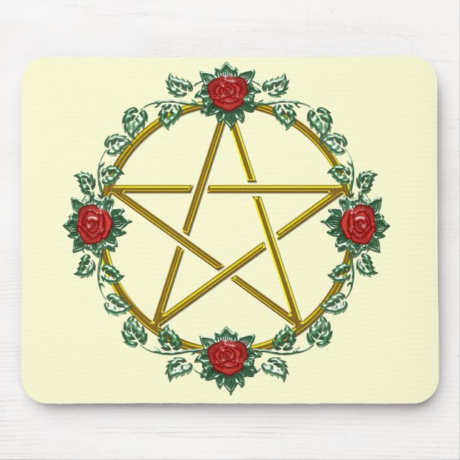 Goldene Rosen-heidnischer PentagrammPentagram Mousepad (Vorne)