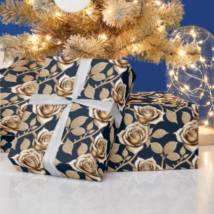Goldene Rosen mit metallischer Oberfläche Geschenkpapier