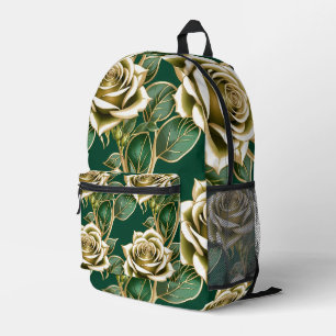 Goldene Rosen mit smaragdgrünen Blättern Bedruckter Rucksack