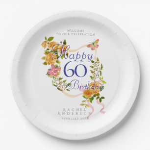Goldene Rosen-Schleife 60. Geburtstag Pappteller