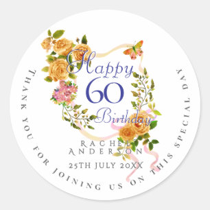 Goldene Rosen-Schleife 60. Geburtstag Runder Aufkleber