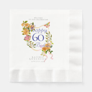 Goldene Rosen-Schleife 60. Geburtstag Serviette