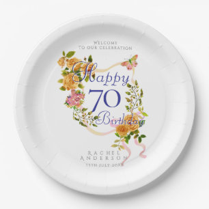 Goldene Rosen-Schleife 70. Geburtstag Pappteller