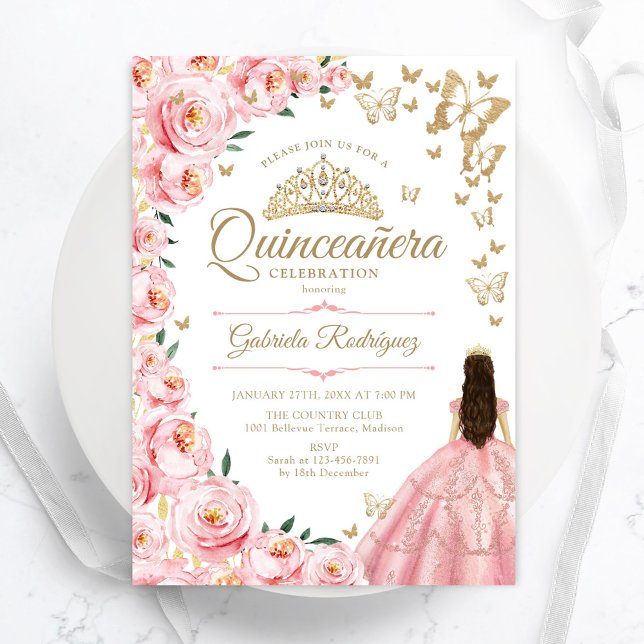 Goldene Rosen Schmetterlinge Quinceanera Einladung (Von Creator hochgeladen)