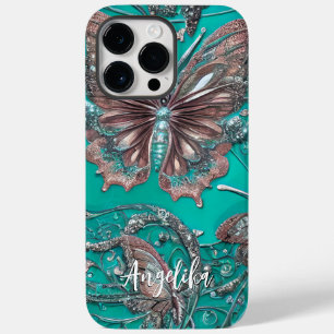 Goldene Rosen Teal Schmetterling Personalisierter  Case-Mate iPhone 14 Pro Max Hülle