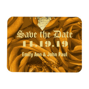 Goldene Rosen und Herzen Wirbel Hochzeit Save the Magnet