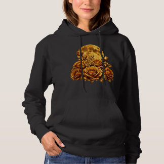 Goldene Rosen und Mond Himmelsblumen Grafik Des Hoodie