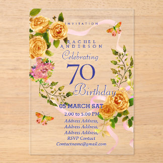 Goldene Rosenband-Einladung zum 70. Geburtstag Acryleinladungen