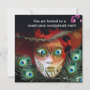 GOLDENE ROT MASKEN,PFauenfeder MASQUERADE PARTY, Einladung