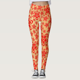 Goldene Rote Blumenkunst Leggings
