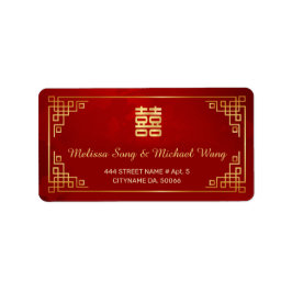 Goldene Rote Chinesische Hochzeits-Etikette Adressaufkleber