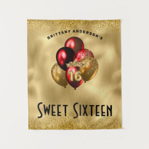 Goldene rote Glitterballons Sweet 16 16. Geburtsta Wandteppich