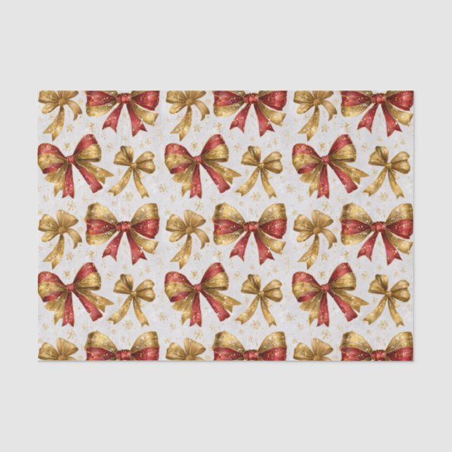 Goldene rote Schleifen Weihnachten Seidenpapier (Vorderseite)