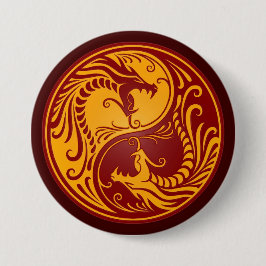 Goldene rote Yin Yang Drachen Button