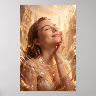 Goldene Ruhe in einem leuchtenden Stadtposter Poster