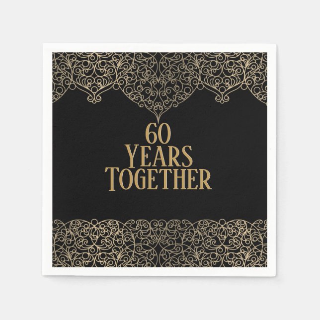 Goldene Runde auf schwarzen Napkins zum 60-jährige Serviette (Vorderseite)