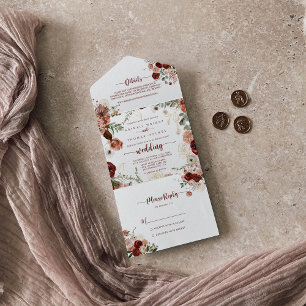 Goldene Rustikale Farbige Florale Hochzeit   All In One Einladung