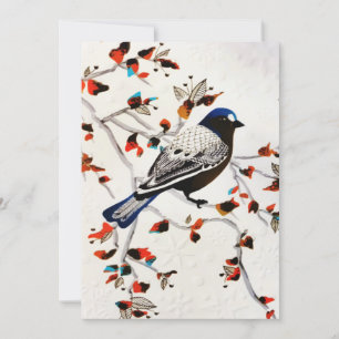 Goldene rustikale Schneeflocken-Wintervogel Feiertagskarte