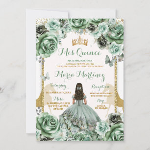 Goldene Sage Green Princesa Quinceñera Blume Einladung
