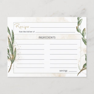Goldene Salbeigrüne Blumen-Rezeptkarte Postkarte