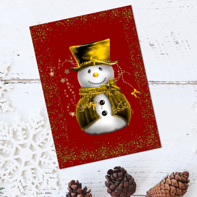 Goldene Samt-Schneemann-Funkel-Weihnachtskarte Karte (Golden Velvet Snowman Sparkle Christmas Card by the Olde Christmas Shoppe)