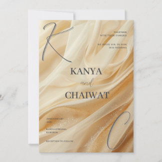 Goldene Satin-Luxus-Hochzeitseinladung | Funkeln C Feiertagskarte