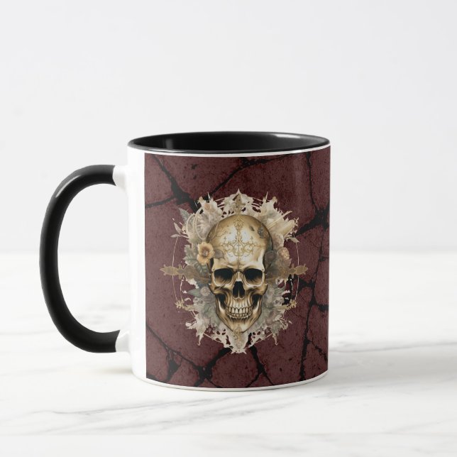 Goldene Schädel-Tasse mit Grunge-Hintergrund Tasse (Links)