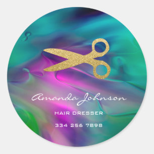 Goldene Schere Logo-Haartrockner Stylist Grün Runder Aufkleber