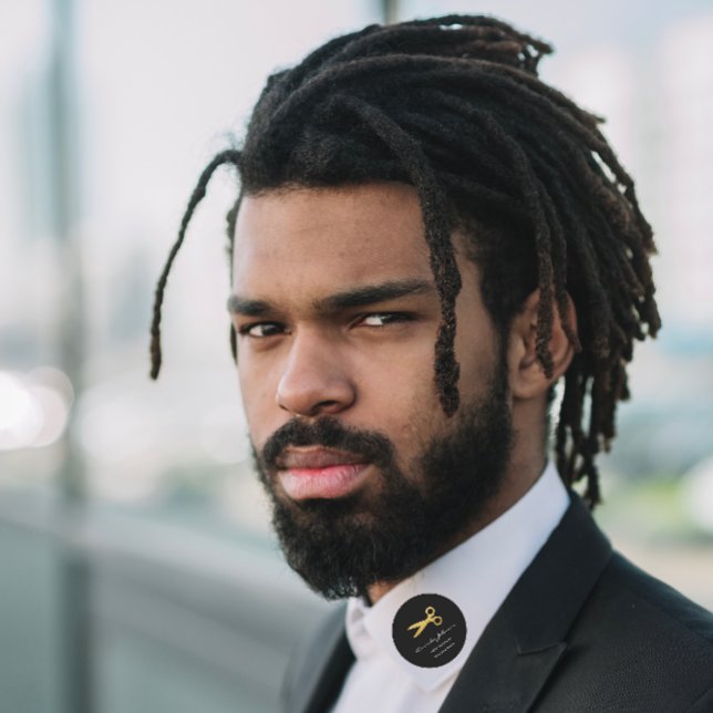 Goldene Schere Logo-Haartrockner Stylist Schwarz Runder Aufkleber (Golden Scissors Logo Hair Dresser Stylist Black Classic Round Sticker )