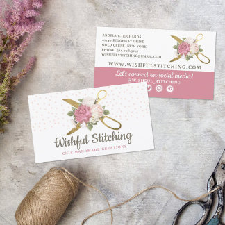 Goldene Schere Shabby Floral Social Media Visitenkarte