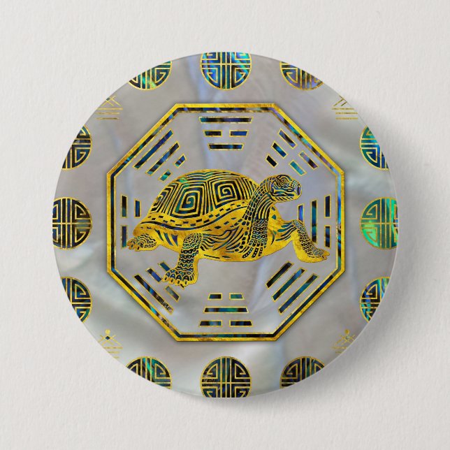 Goldene Schildkröte/Schildkröte Feng Shui Button (Vorderseite)