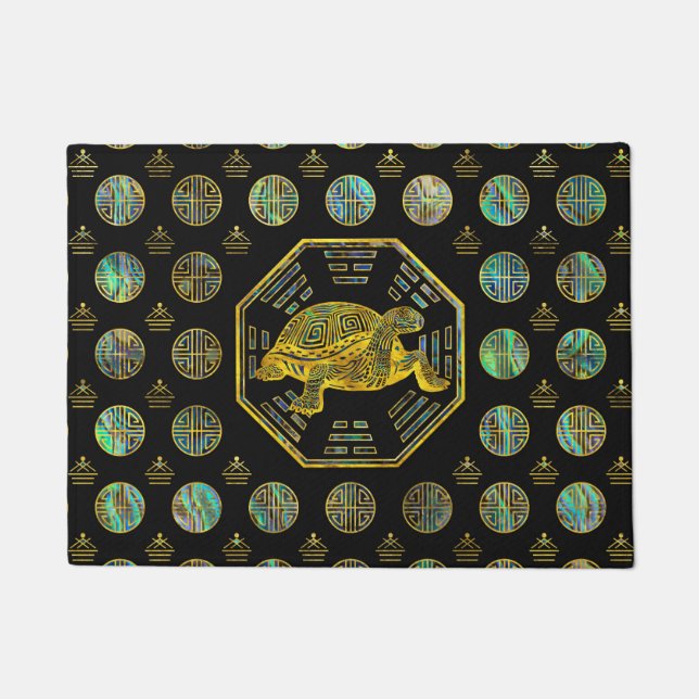 Goldene Schildkröte/Schildkröte Feng Shui Fußmatte (Vorderseite)