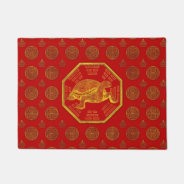 Goldene Schildkröte/Schildkröte Feng Shui Fußmatte (Vorderseite)