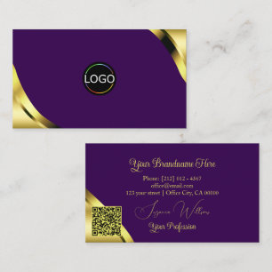 Goldene Schimmer-Ecken auf Lila mit Logo QR-Code Visitenkarte