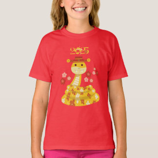 Goldene Schlange mit Blume Lunar Neujahr T-Shirt