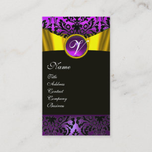 GOLDENE SCHLEIFE GELB SCHWARZ LILA DAMAST MONOGRAM VISITENKARTE
