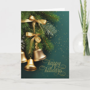 Goldene Schlittenglocken Weihnachtskiefernzweige Feiertagskarte