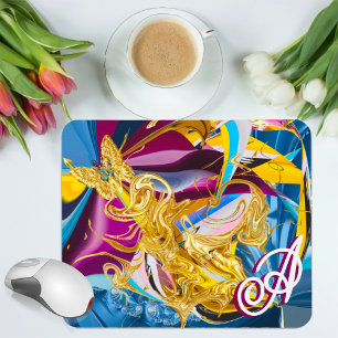 Goldene Schmetterling-Juwelton-Monogramm-Flüssig-A Mousepad