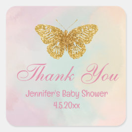 Goldene Schmetterling Rosa Drehbuch Babydusche Dan Quadratischer Aufkleber