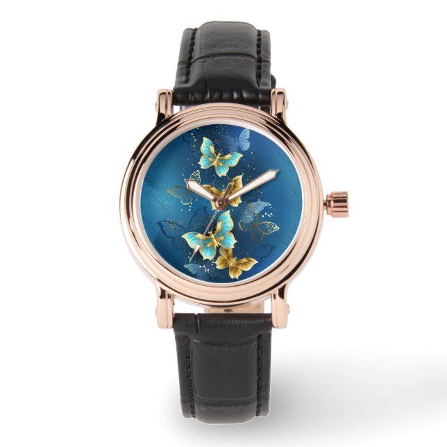 Goldene Schmetterlinge Armbanduhr (Vorderseite)